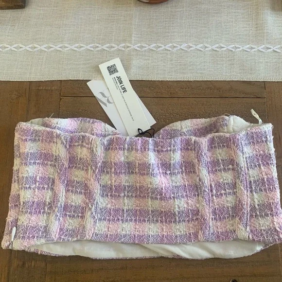 ZARA Textured Tweed Bustier Crop Top NWT Size Medium Night Out - Picture 5 of 7